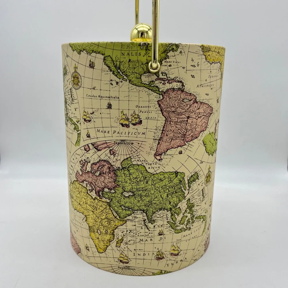 Mr Ice Bucket World Map 5 quart Gold Handle Lid Barware‎ Home Decor